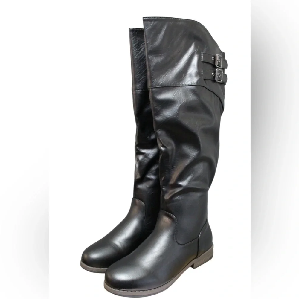 NWT Journee Collection Black‎ faux leather Over the Knee Boots size 7